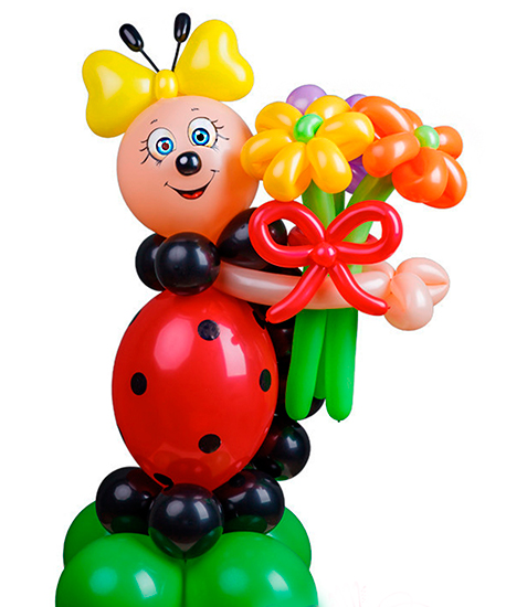 №2.65 Фигура из шаров Божия Коровка с тремя цветами 1100р., 90-100см. Цвет шаров любой