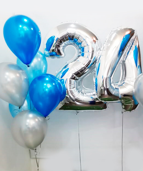 №17.104 Шары для взрослых 3100 руб.: Две цифры и гелиевые шары 6шт. Цифры любые. Цвет шаров любой