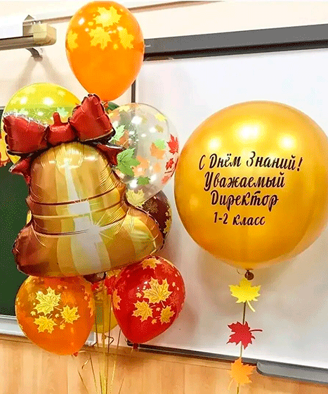 №30.15 Шары на 1 сентября 4500р.: шар гигант, шары с листьями 10шт и звонок